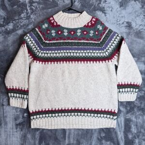 Moda Intl Knit Sweater Long Sleeve Geometric Size Large 100% Wool